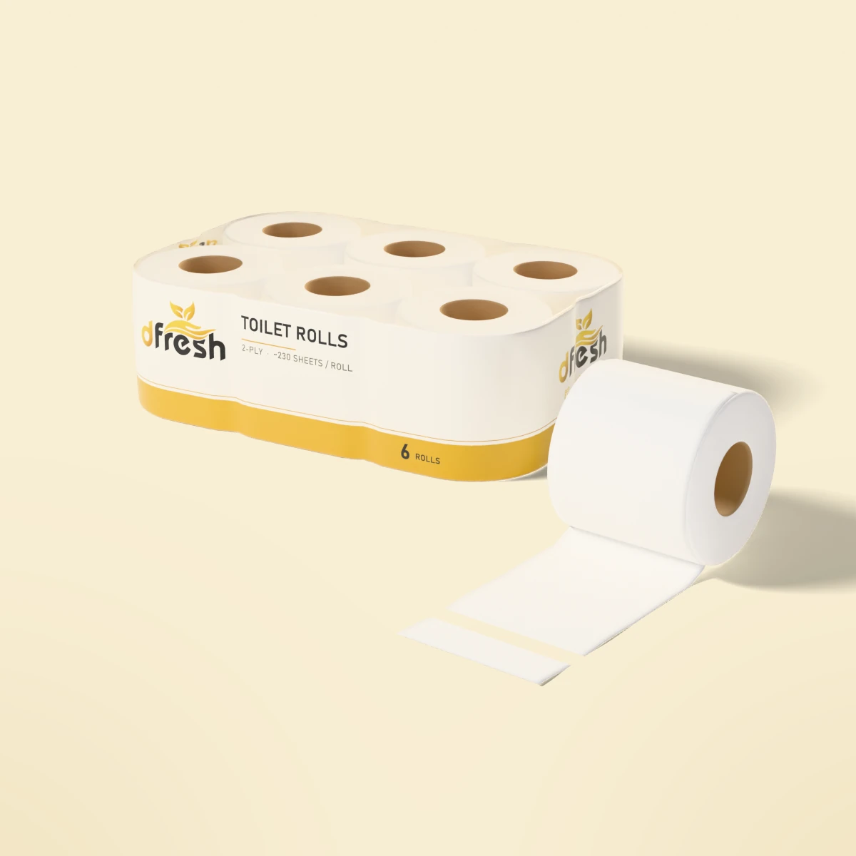 dFresh Toilet Rolls - 6 Pack - 2-ply · ~230 sheets per roll · 6 rolls - Image 2