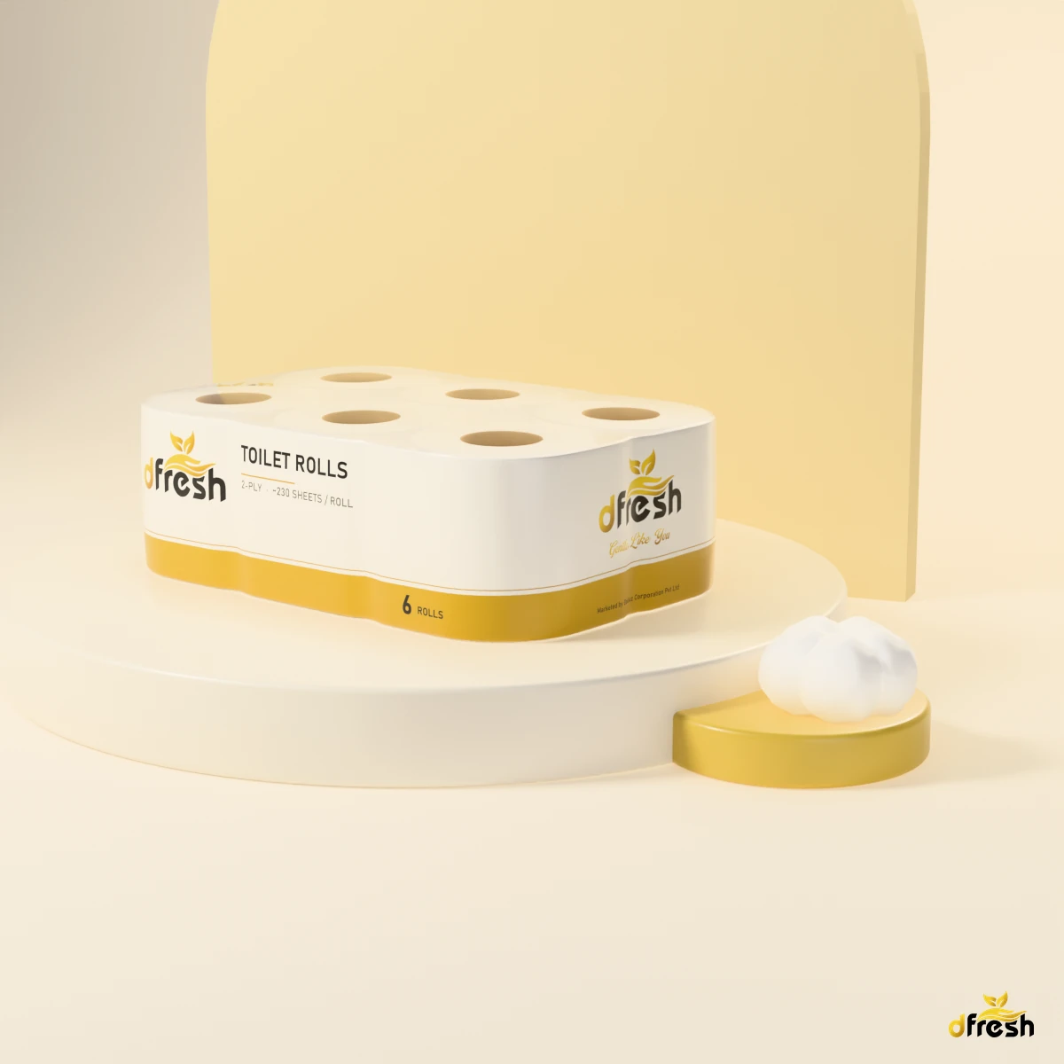 dFresh Toilet Rolls - 6 Pack - 2-ply · ~230 sheets per roll · 6 rolls - Image 3
